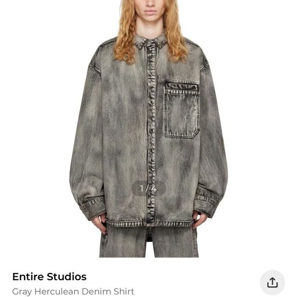 Entire Studios Herculean Denim Shirt long sleeves chargrill Color size Large nwt - Picture 4 of 6